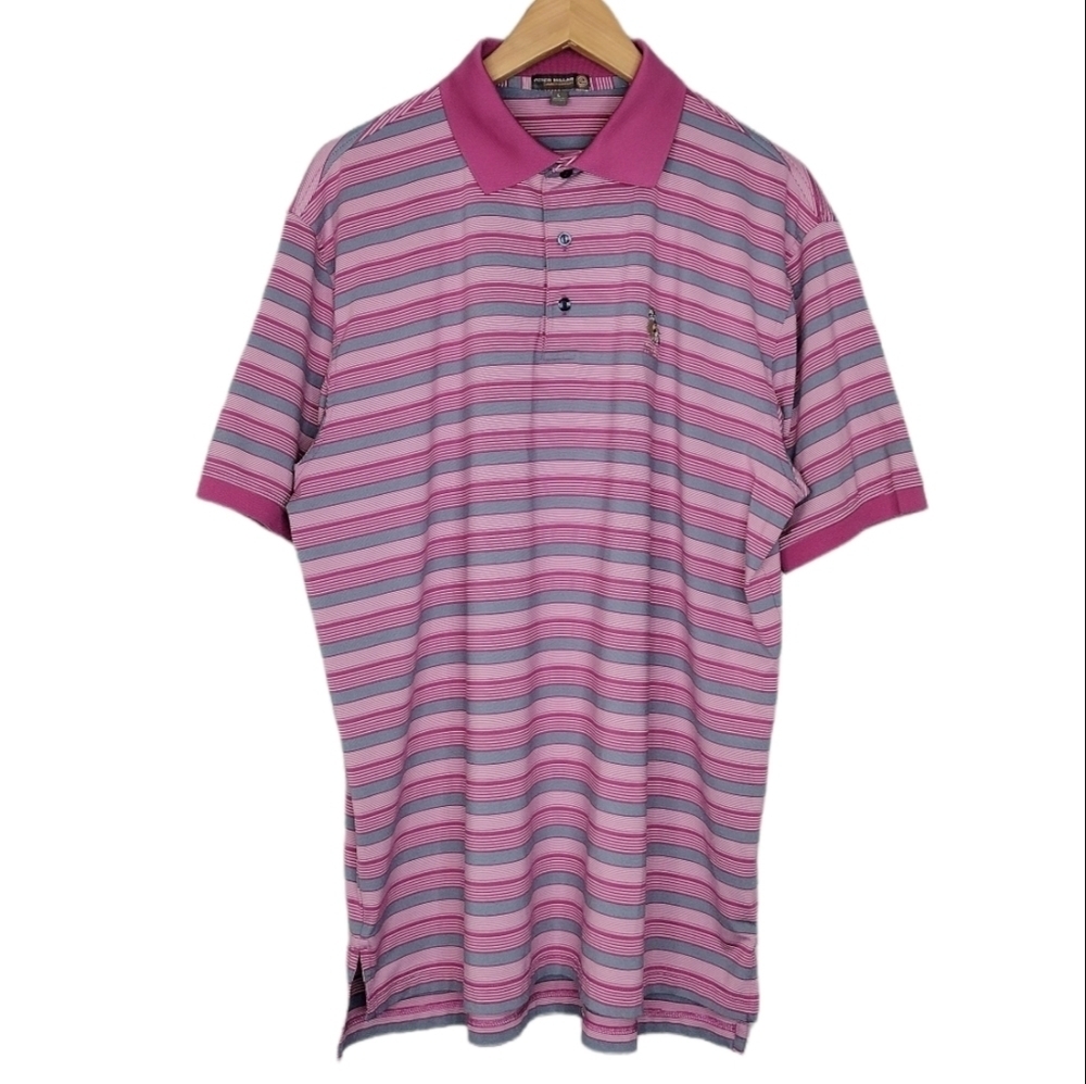 Peter Millar Summer Comfort  Striped Short Sleeve Athletic Golf Polo Shirt Sz L